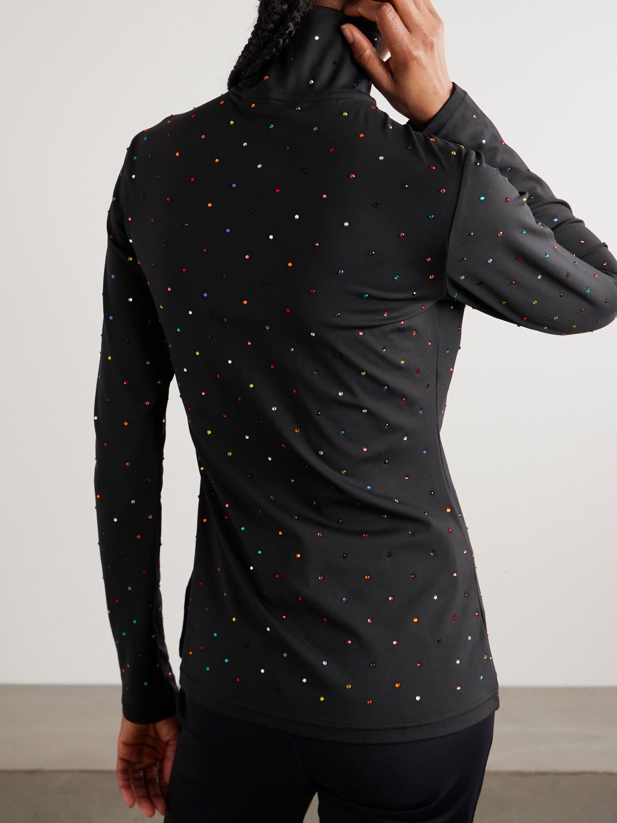 Éclair Crystal-Embellished Stretch Recycled-Jersey Half-Zip Top