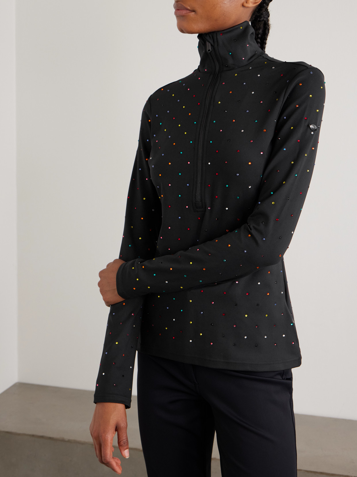 Éclair Crystal-Embellished Stretch Recycled-Jersey Half-Zip Top