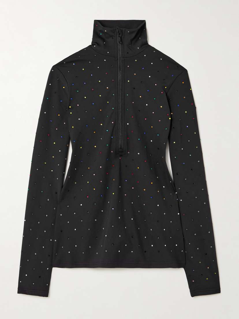Goldbergh Éclair Crystal-embellished Stretch Recycled-jersey Half-zip Top