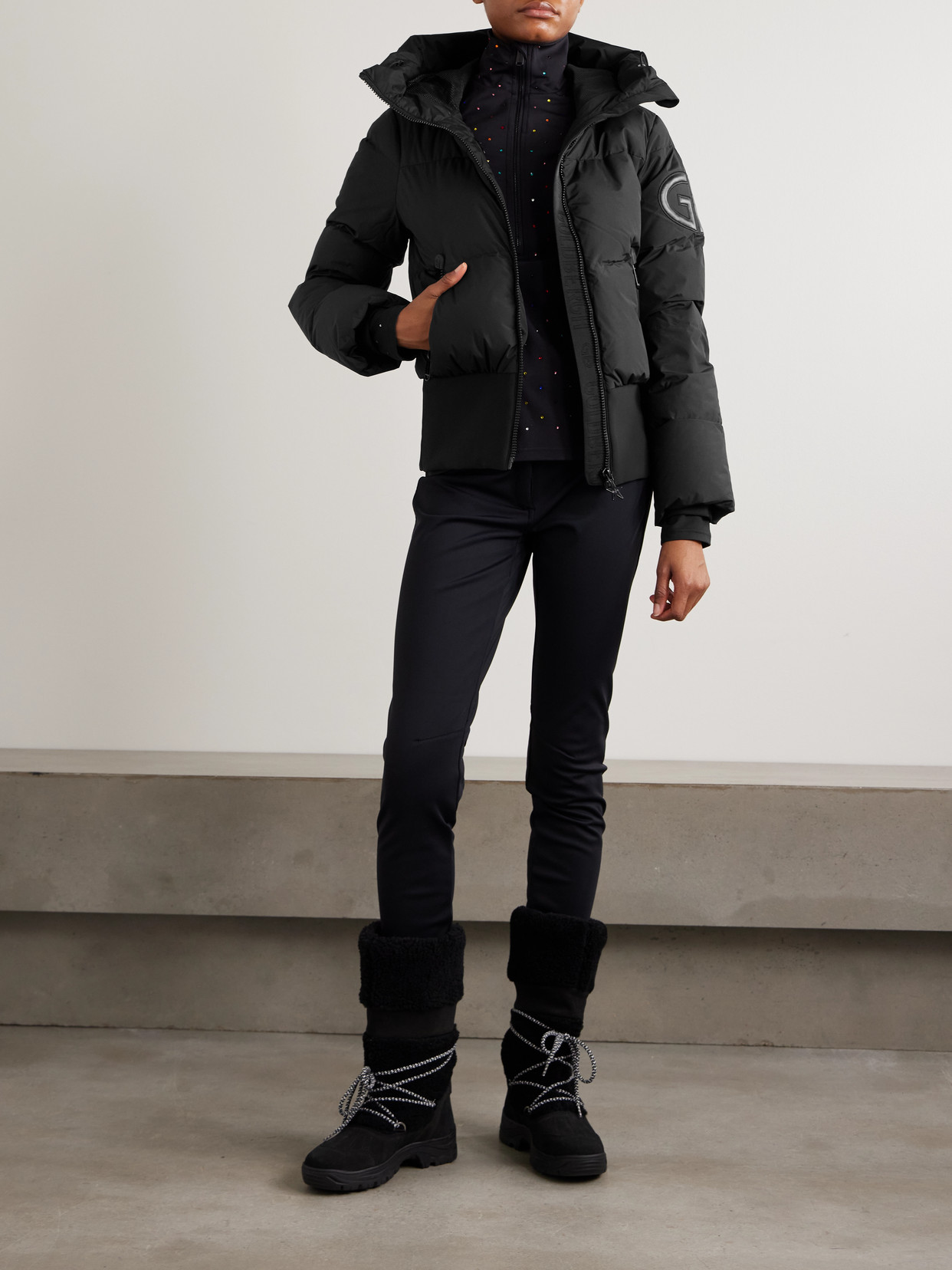 Goldbergh Village Hooded Quilted Down Ski Jacket In Black