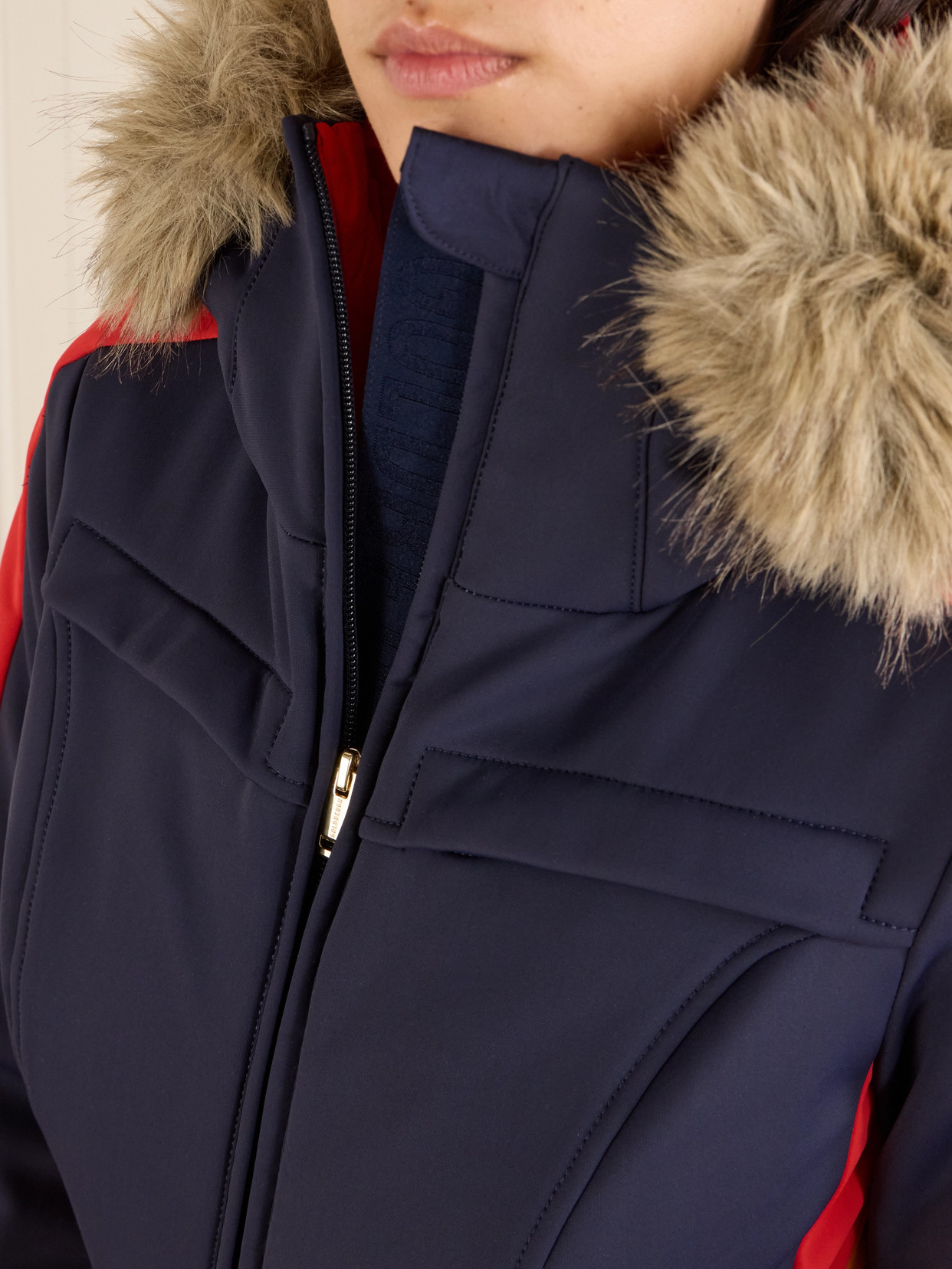 Goldbergh Suvi Belted Hooded Plush-trimmed Padded Down Ski Suit In Blue