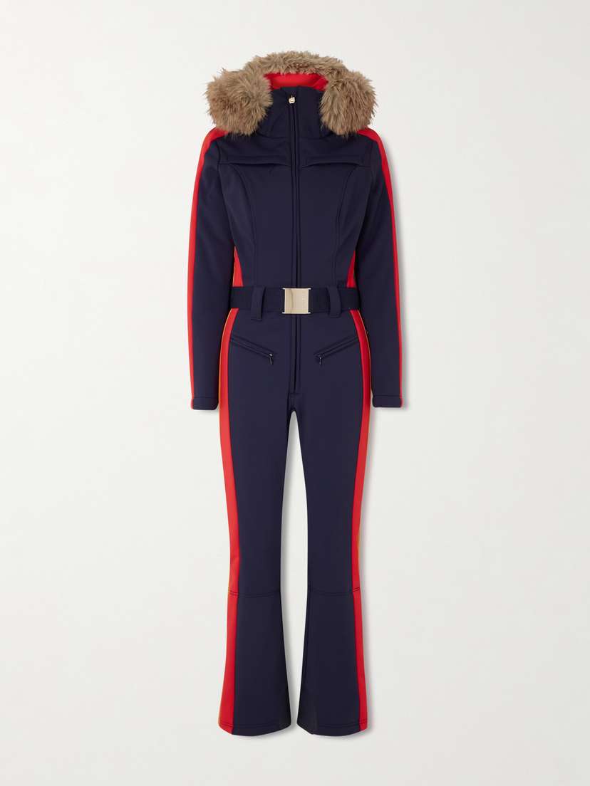 Goldbergh Suvi Belted Hooded Plush-trimmed Padded Down Ski Suit