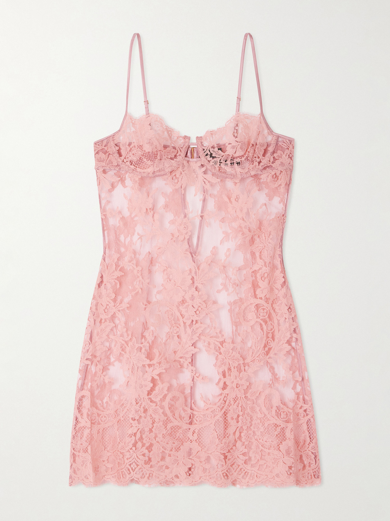 Kiki De Montparnasse Camille Silk Satin-trimmed Organic Cotton-blend Lace Chemise In Pink