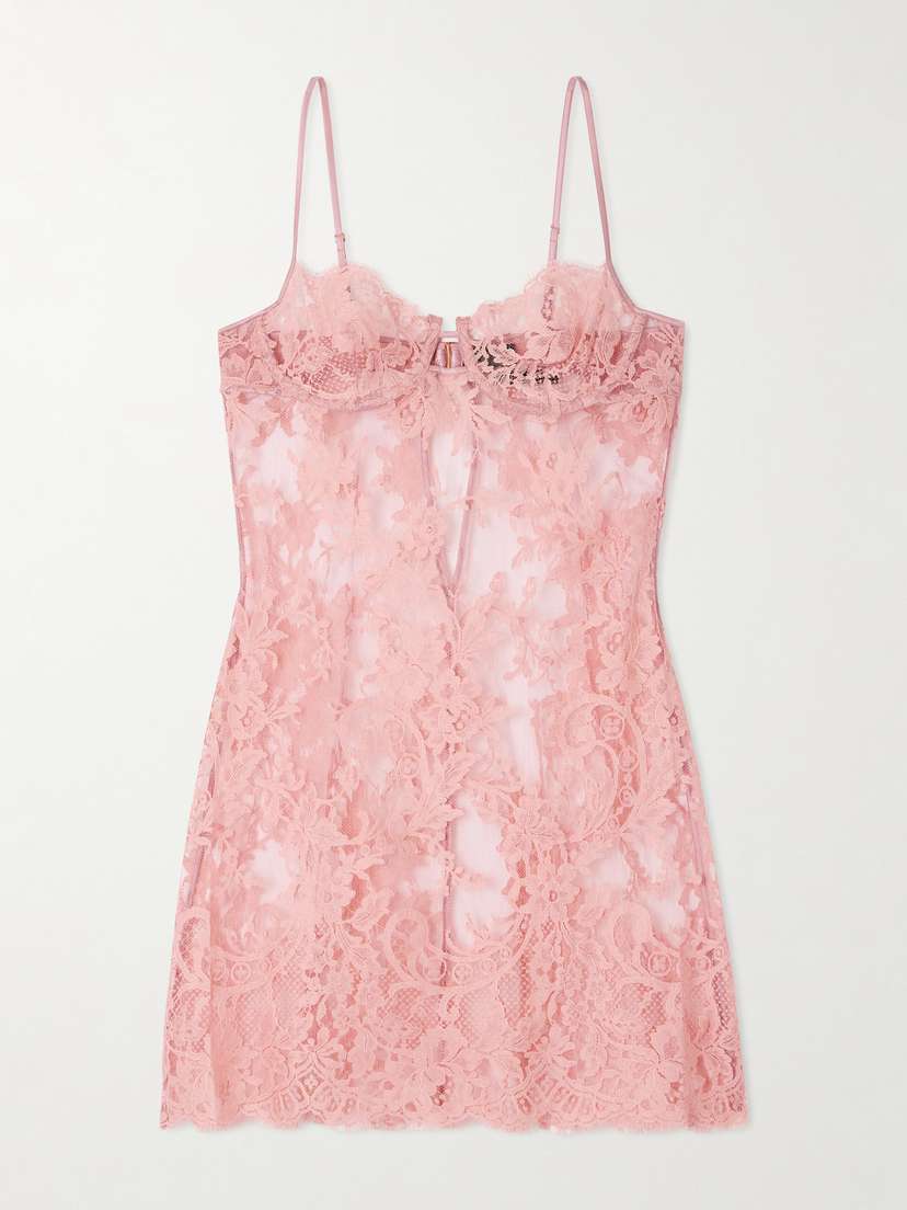 Kiki de Montparnasse Camille Silk Satin-trimmed Organic Cotton-blend Lace Chemise