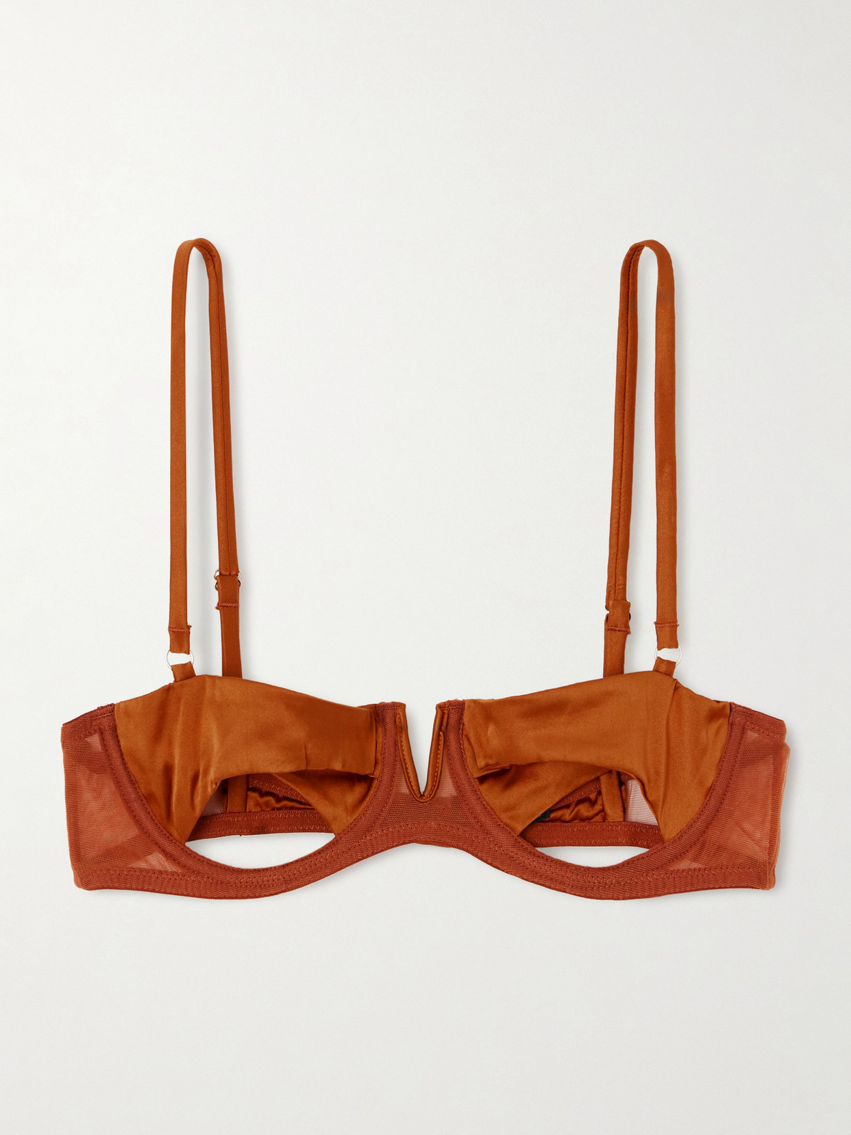 Kiki De Montparnasse Maxim Cutout Stretch-silk Underwired Balconette Bra In Orange