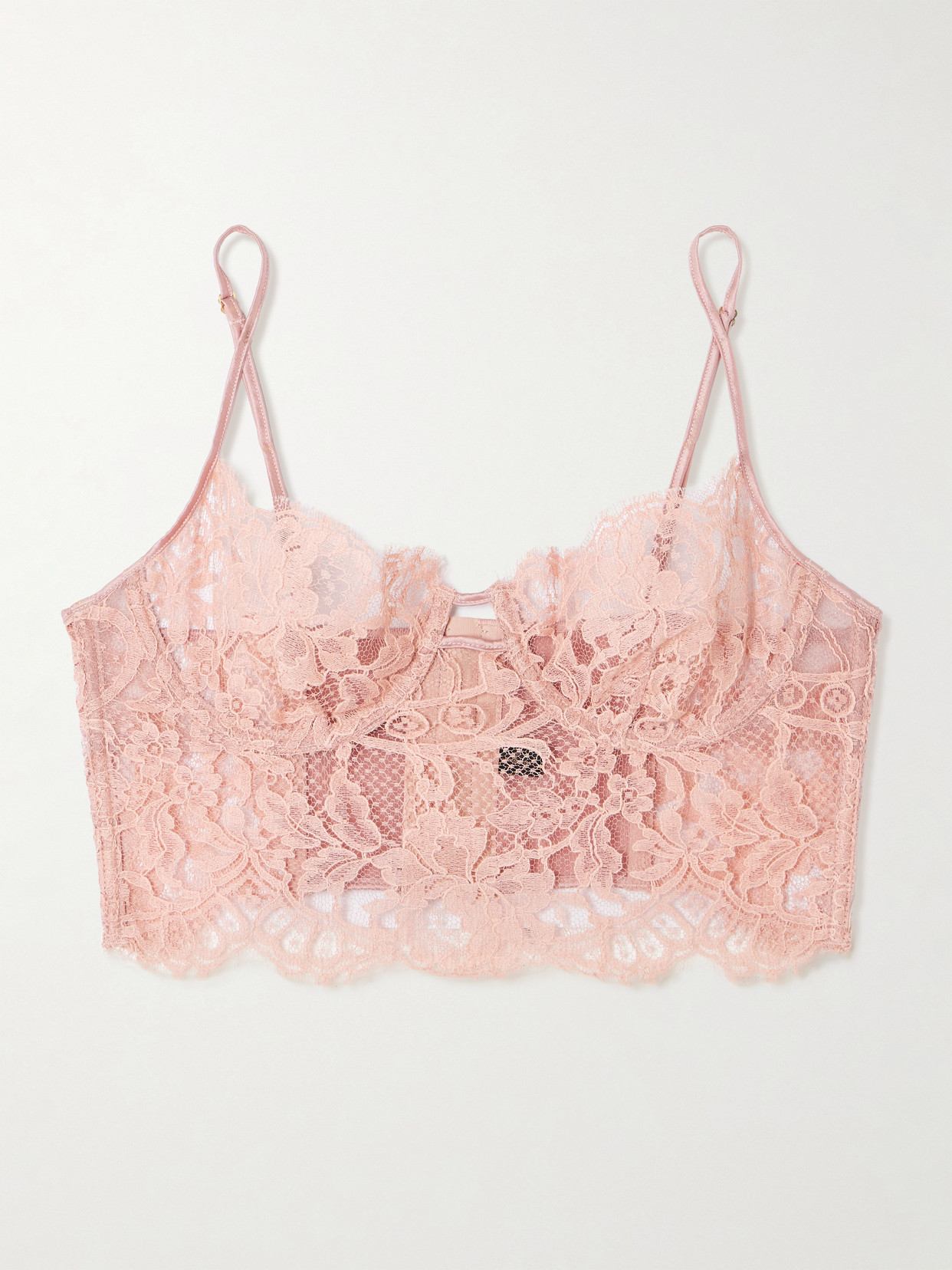 Kiki De Montparnasse Camille Stretch-silk Satin-trimmed Organic Cotton-blend Lace Underwired Bra In Pink