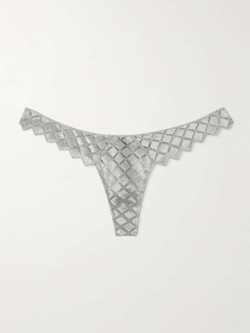 Kiki de Montparnasse Lamine Embroidered Stretch-silk Tulle Thong