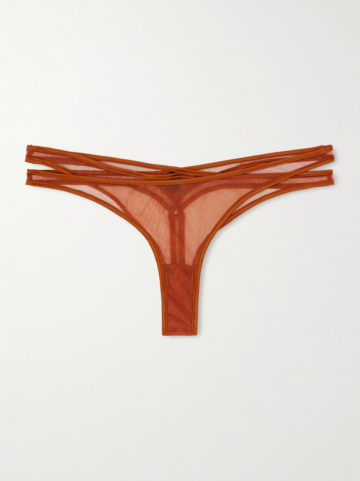 Kiki De Montparnasse Maxim Cutout Layered Mesh Thong In Brown