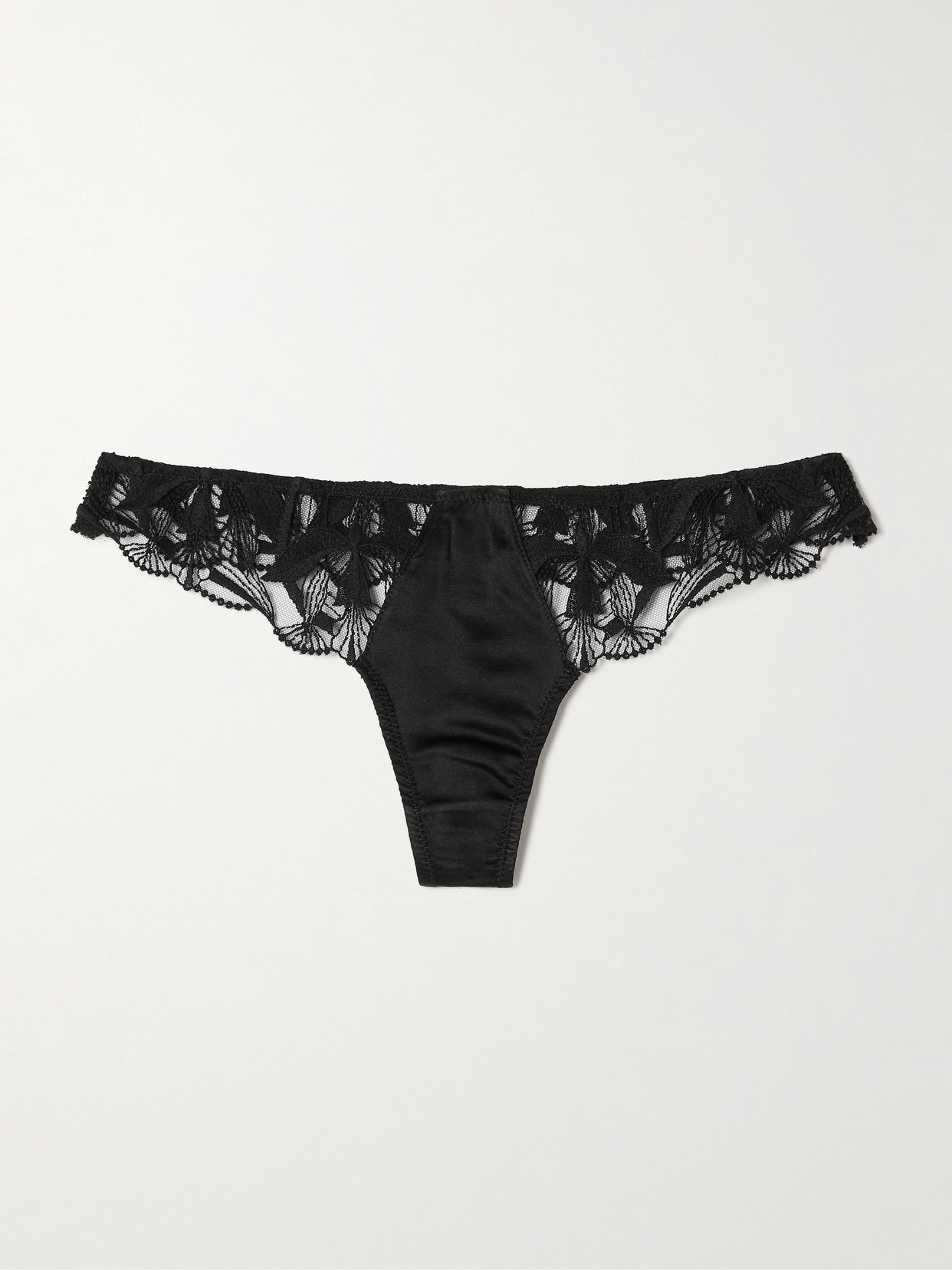 Kiki De Montparnasse Eclore Lace And Stretch-silk Thong In Black