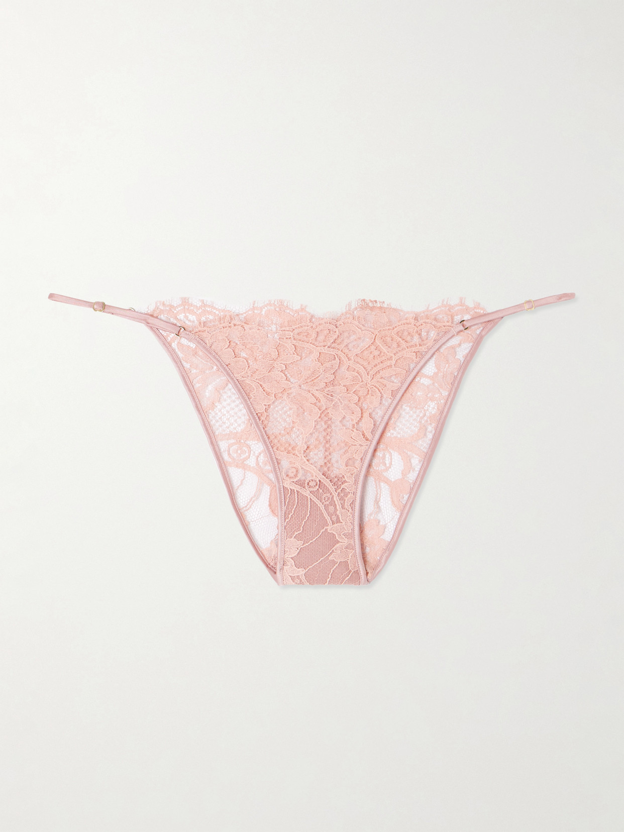 Kiki De Montparnasse Camille Stretch-silk Satin-trimmed Organic Cotton-blend Lace Briefs In Pink