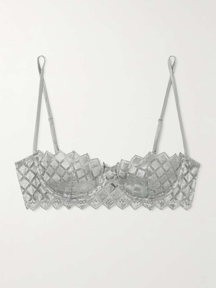 Kiki de Montparnasse Lamine Embroidered Silk-blend Tulle Underwired Balconette Bra