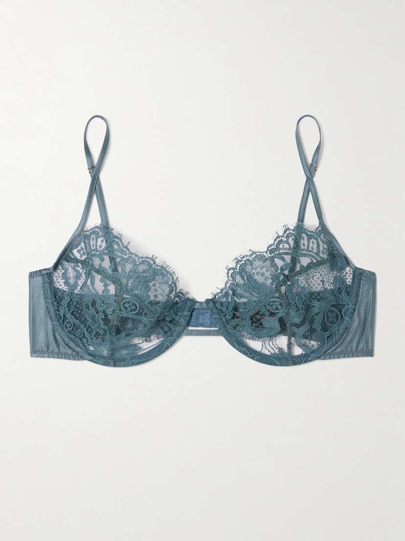 Kiki de Montparnasse Camille Stretch-silk Satin-trimmed Organic Cotton-lace Underwired Balconette Bra