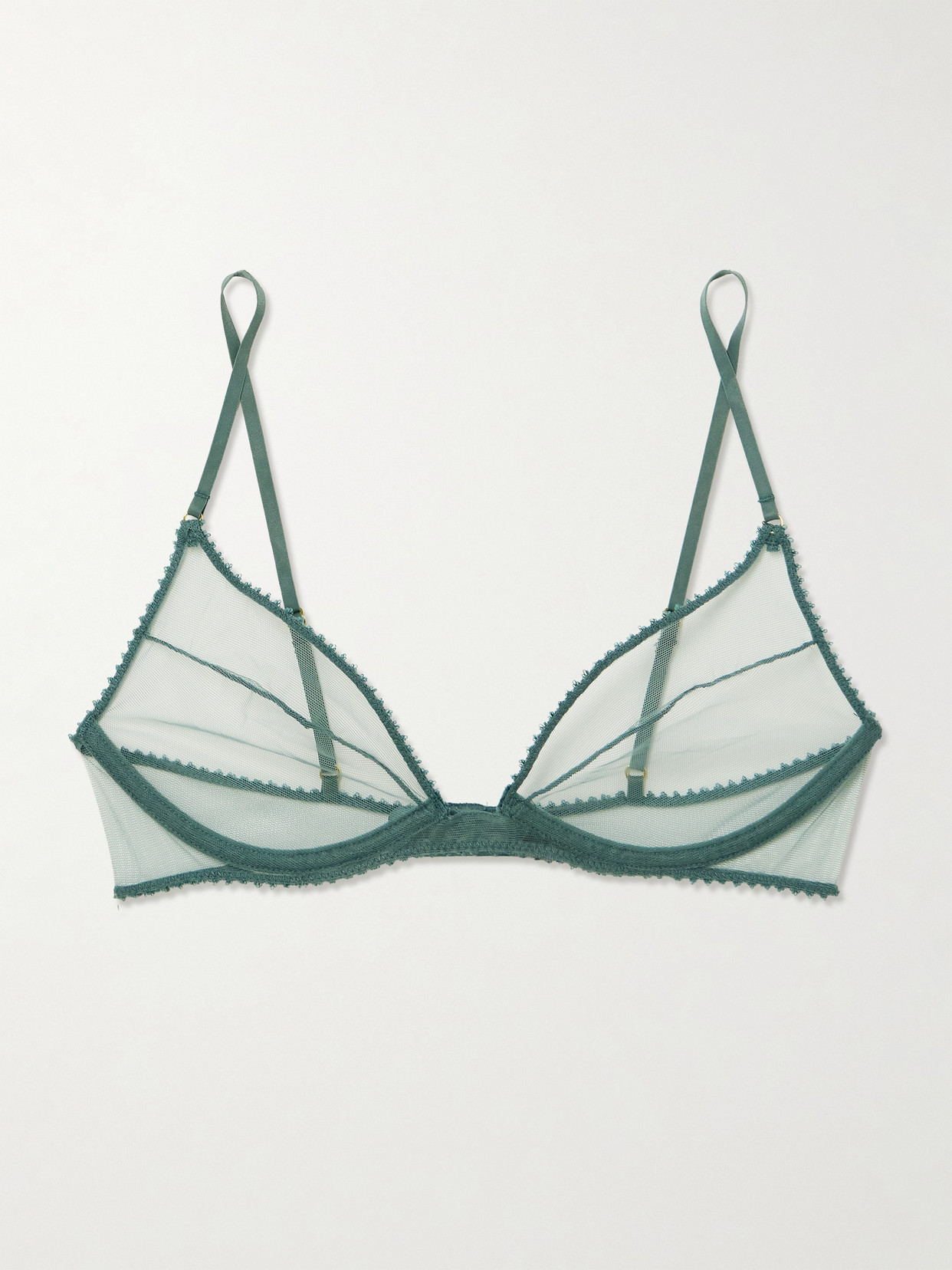 Kiki De Montparnasse Perle Plunge Satin-trimmed Mesh Underwired Bra In Blue