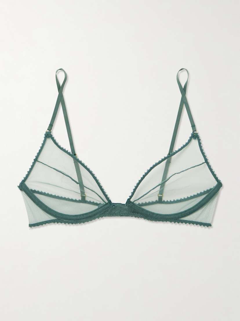 Kiki de Montparnasse Perle Plunge Satin-trimmed Mesh Underwired Bra