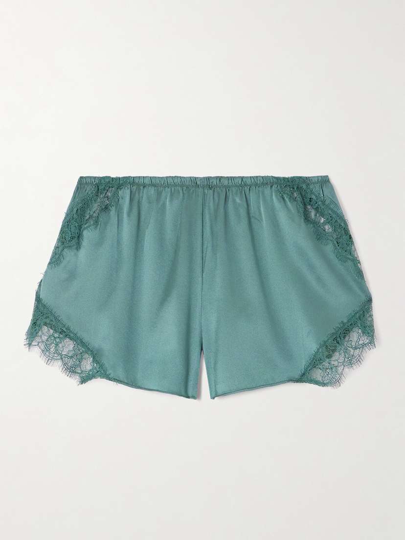 Kiki de Montparnasse Lace-trimmed Silk-satin Shorts