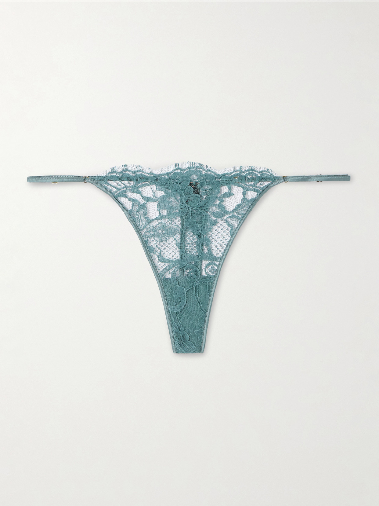 Kiki De Montparnasse Camille Stretch-silk Satin-trimmed Organic Cotton-lace Thong In Blue