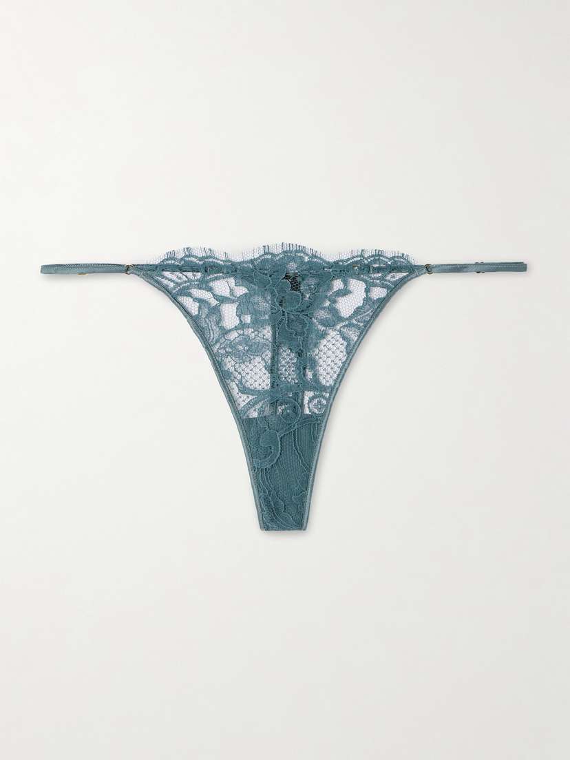 Kiki de Montparnasse Camille Stretch-silk Satin-trimmed Organic Cotton-lace Thong