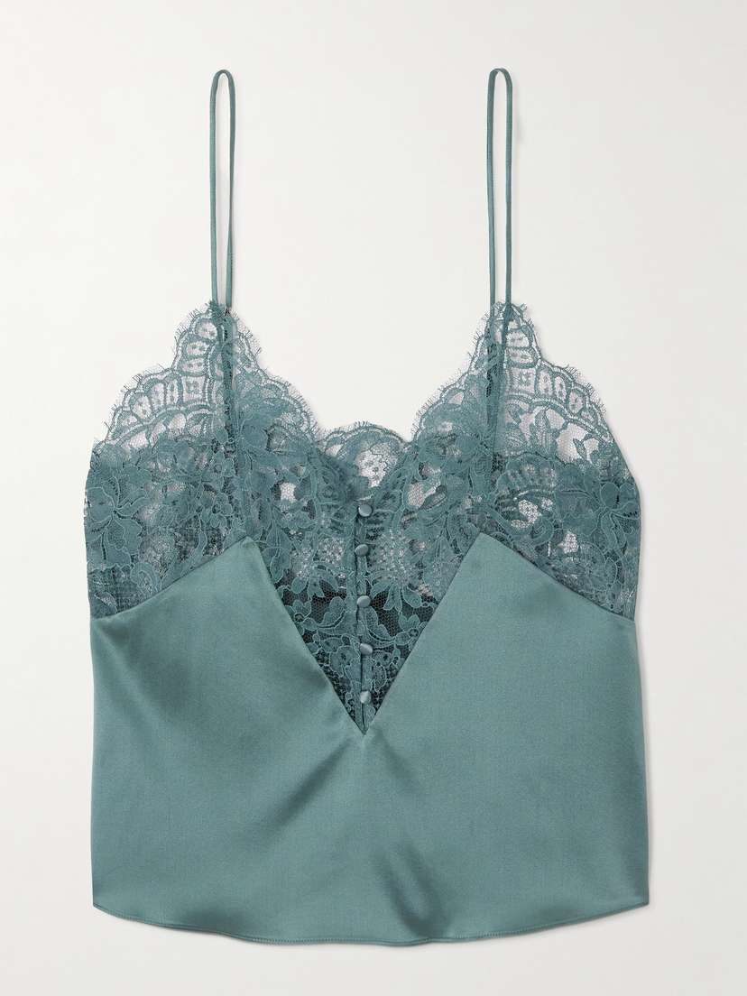 Kiki de Montparnasse Camille Cotton-blend Lace-trimmed Silk-satin Camisole