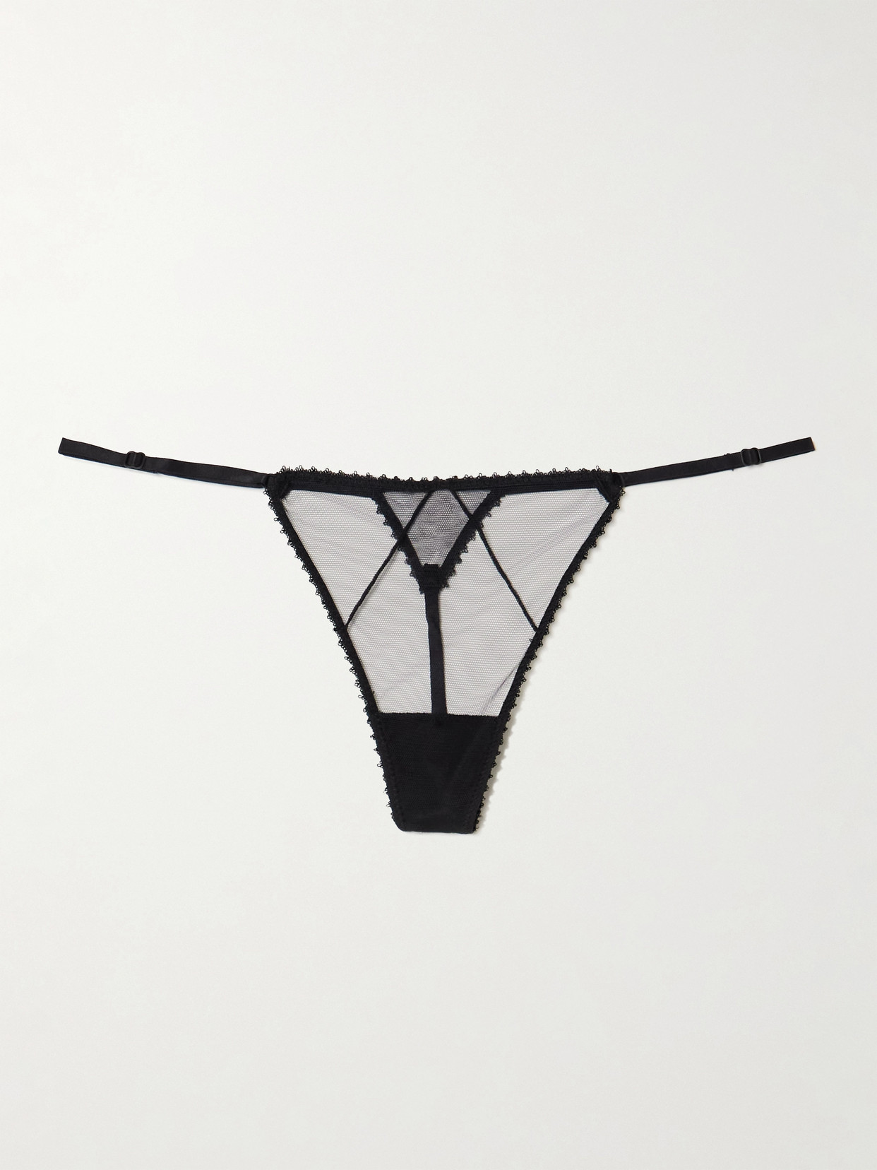 Kiki De Montparnasse Perle Embroidered Mesh Thong In Black