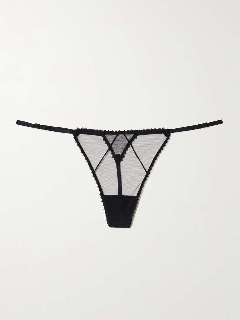 Kiki de Montparnasse Perle Embroidered Mesh Thong