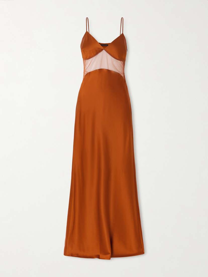 Kiki de Montparnasse Maxime Tulle-trimmed Silk-blend Satin Nightdress