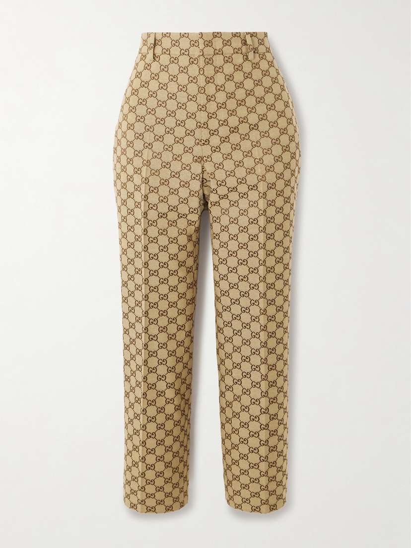 Gucci Cropped Cotton-blend Canvas-jacquard Straight-leg Pants