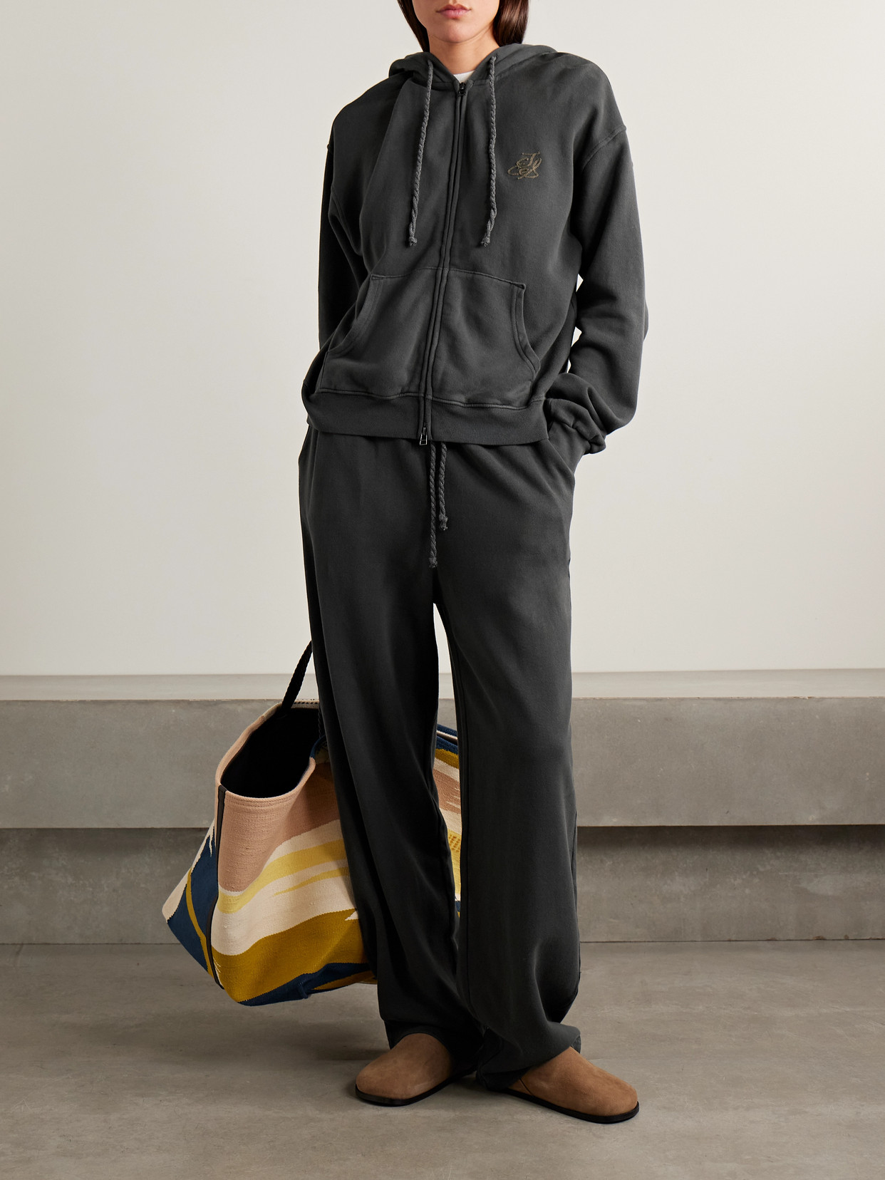 The Elder Statesman Daily Cotton And Cashmere-blend Jersey Hoodie In Multi