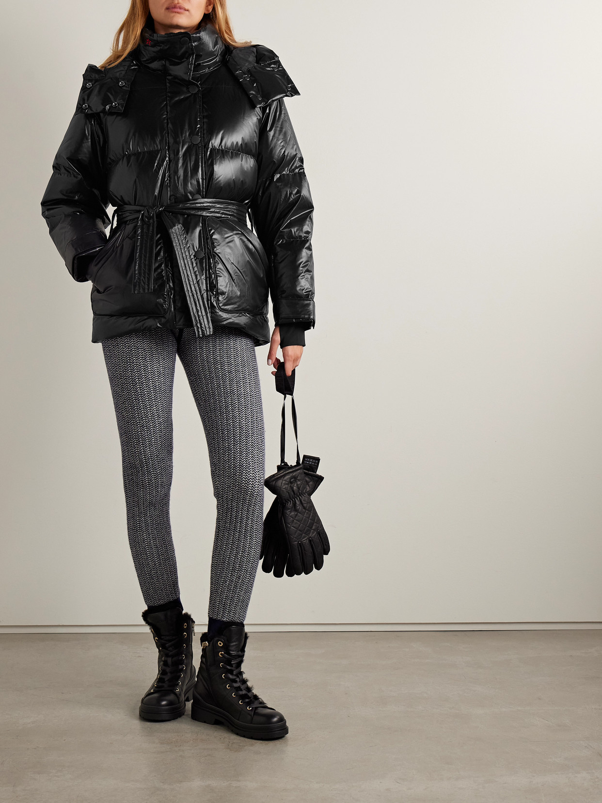 Perfect Moment Cortina Hooded Belted Quilted Down Ski Jacket In Blue