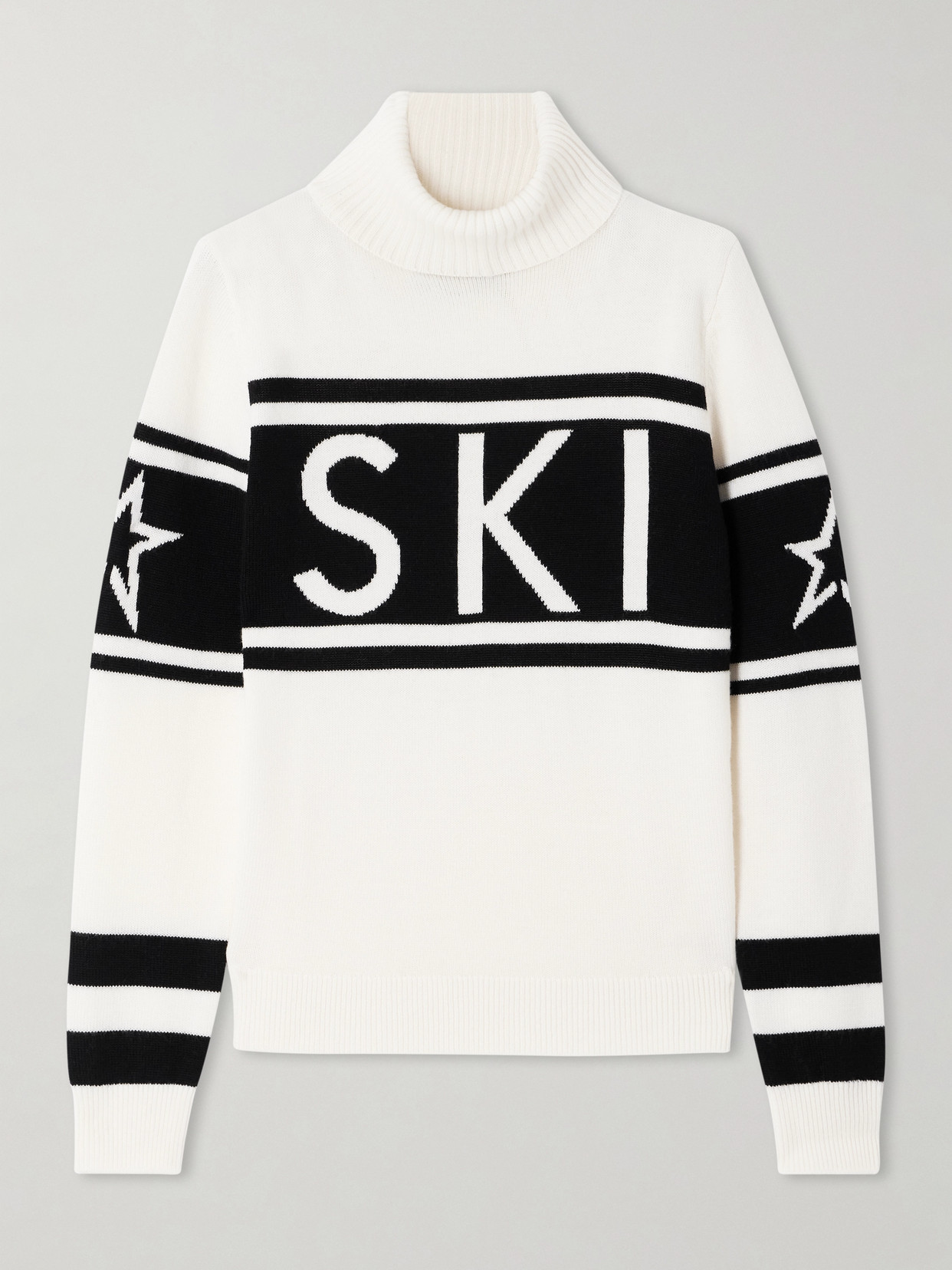 Perfect Moment Schild Intarsia Merino Wool Turtleneck Sweater In White