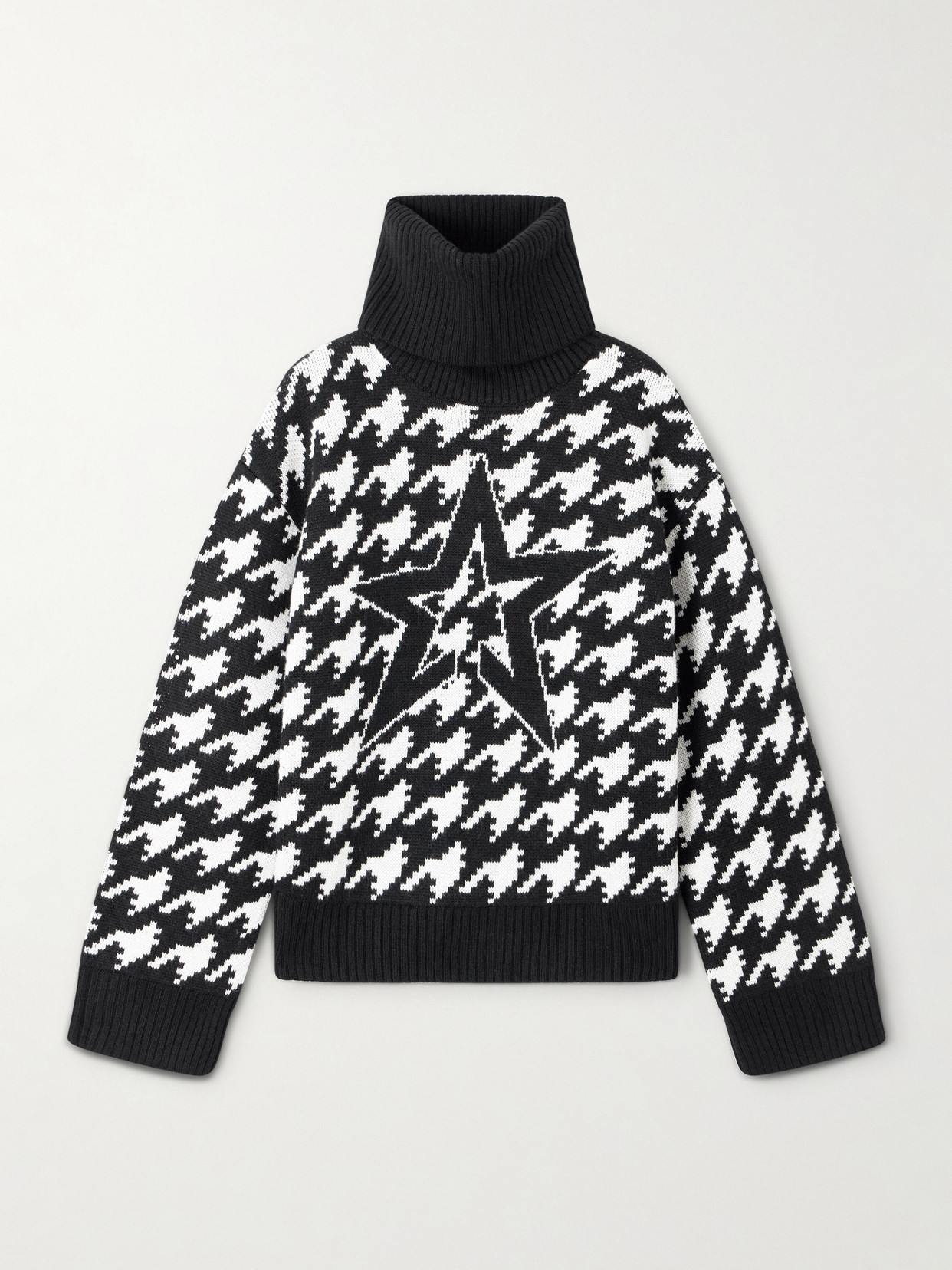 Perfect Moment Oversized Houndstooth Merino Wool Turtleneck Sweater In White