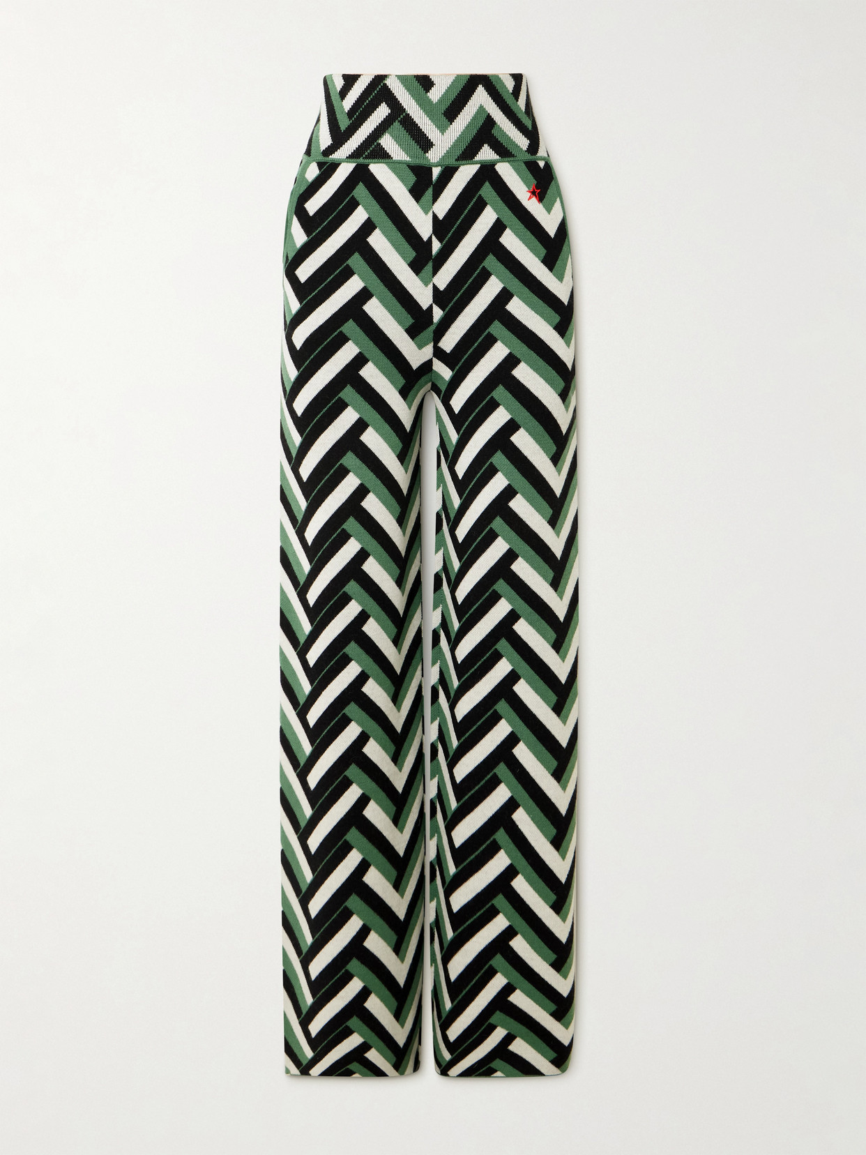 Perfect Moment Embroidered Wool Wide-leg Pants In Green