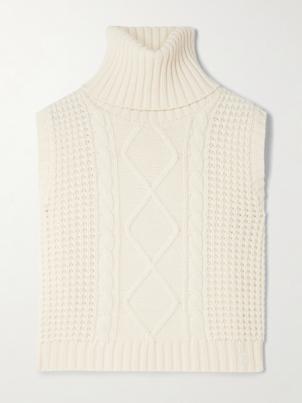 Perfect Moment Crystal Cropped Cable-knit Merino Wool Turtleneck Tank In White
