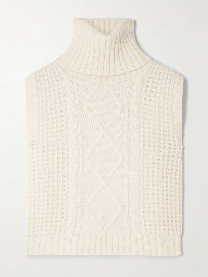 Perfect Moment Crystal Cropped Cable-knit Merino Wool Turtleneck Tank