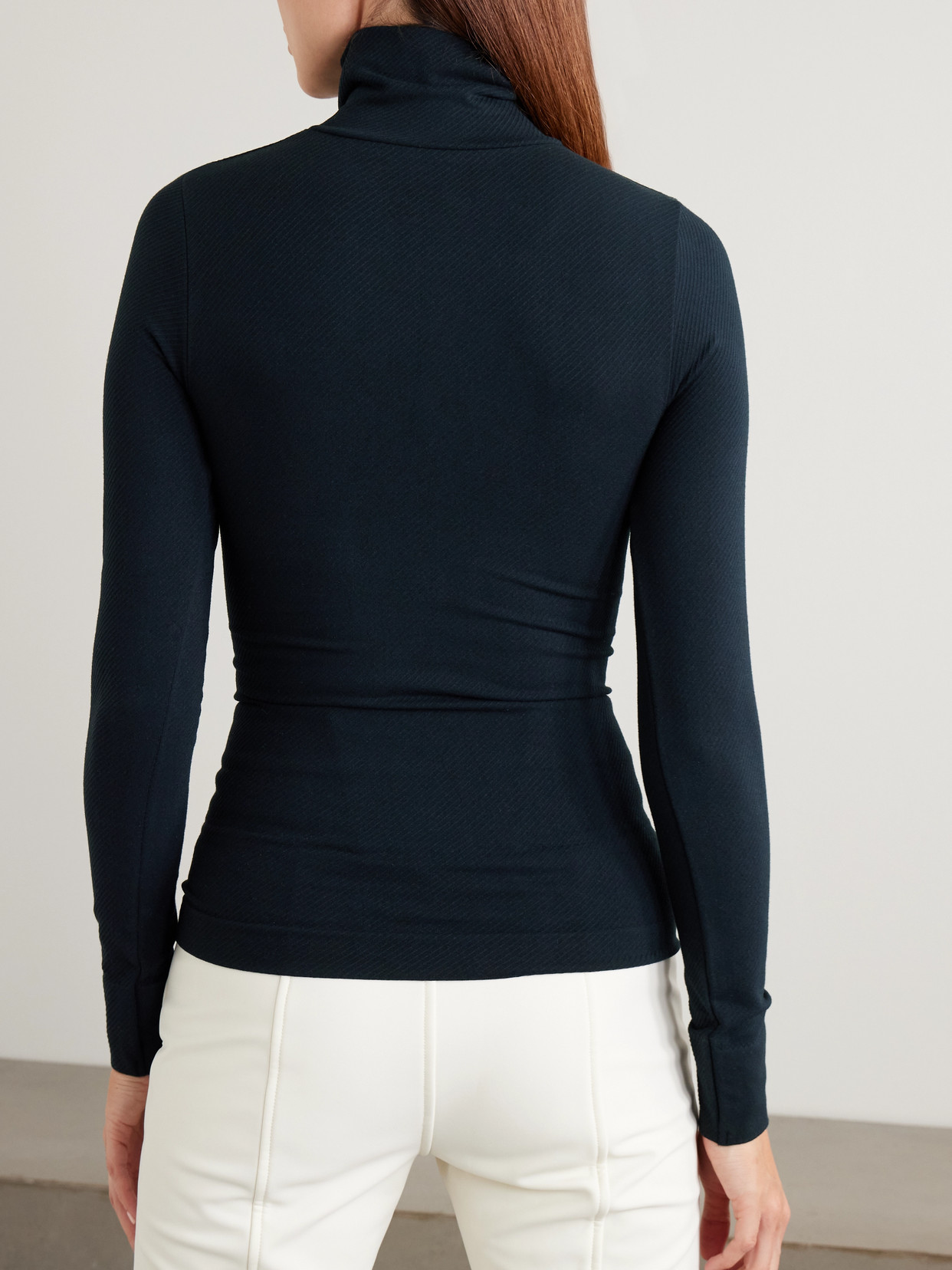 Perfect Moment Ribbed Thermal Modal-blend Turtleneck Top In Black