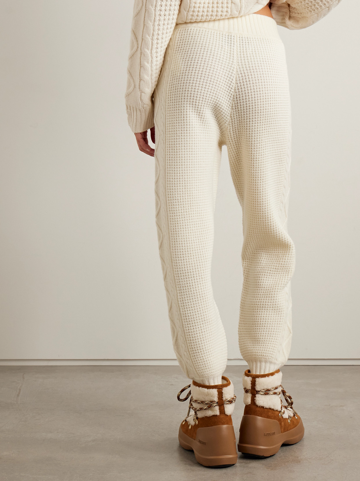 Perfect Moment Crystal Cable-knit Wool Tapered Pants In White