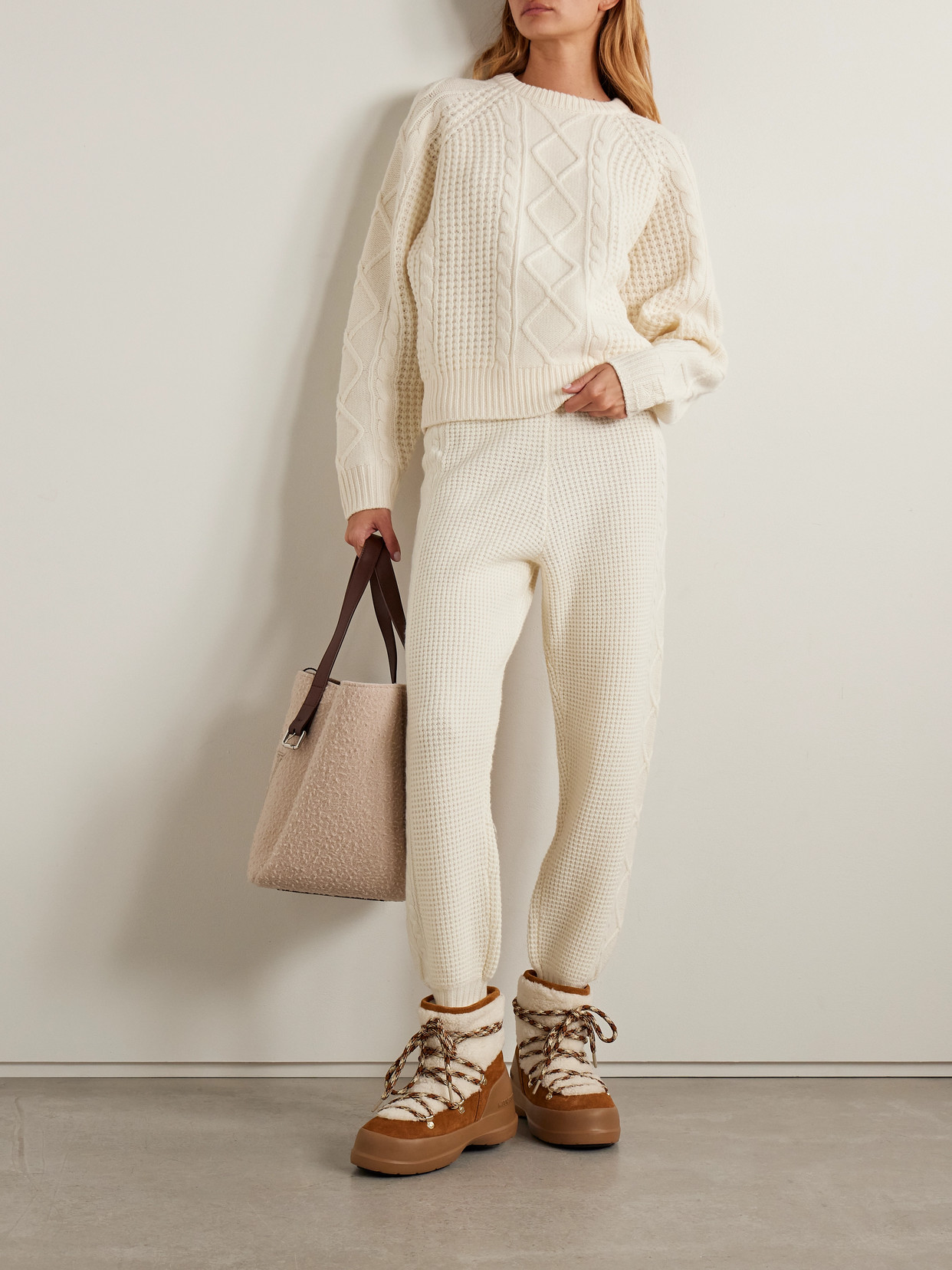 Perfect Moment Crystal Cable-knit Wool Tapered Pants In White