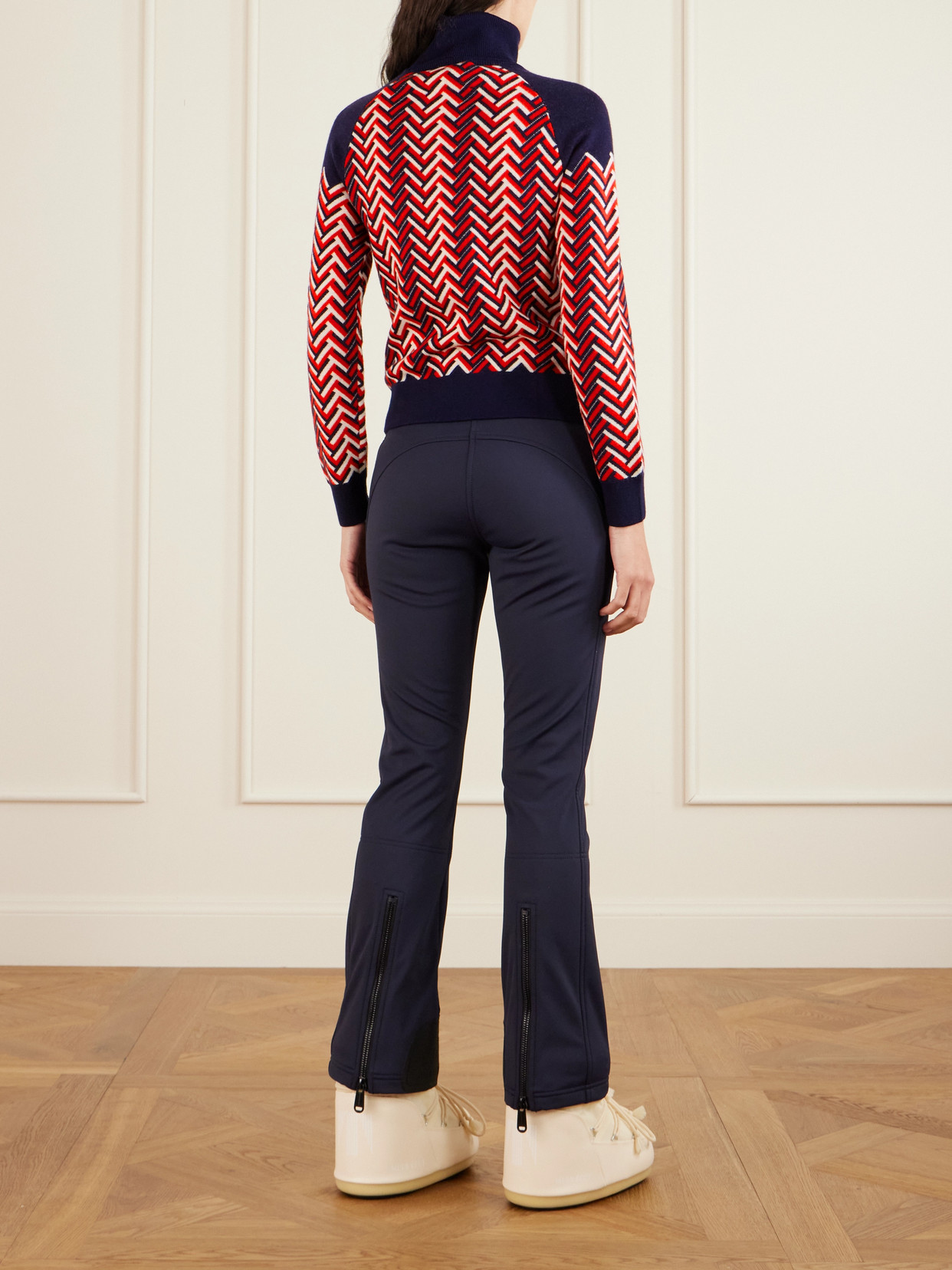 Perfect Moment Jacquard-knit Wool Turtleneck Sweater In Red