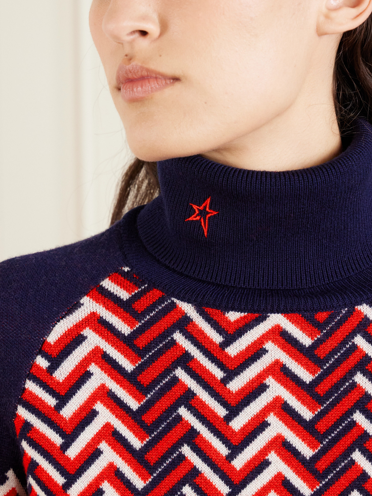 Perfect Moment Jacquard-knit Wool Turtleneck Sweater In Red