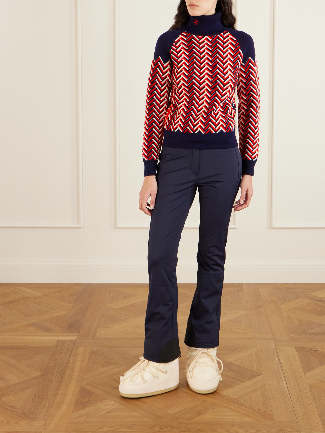 Perfect Moment Jacquard-knit Wool Turtleneck Sweater In Red