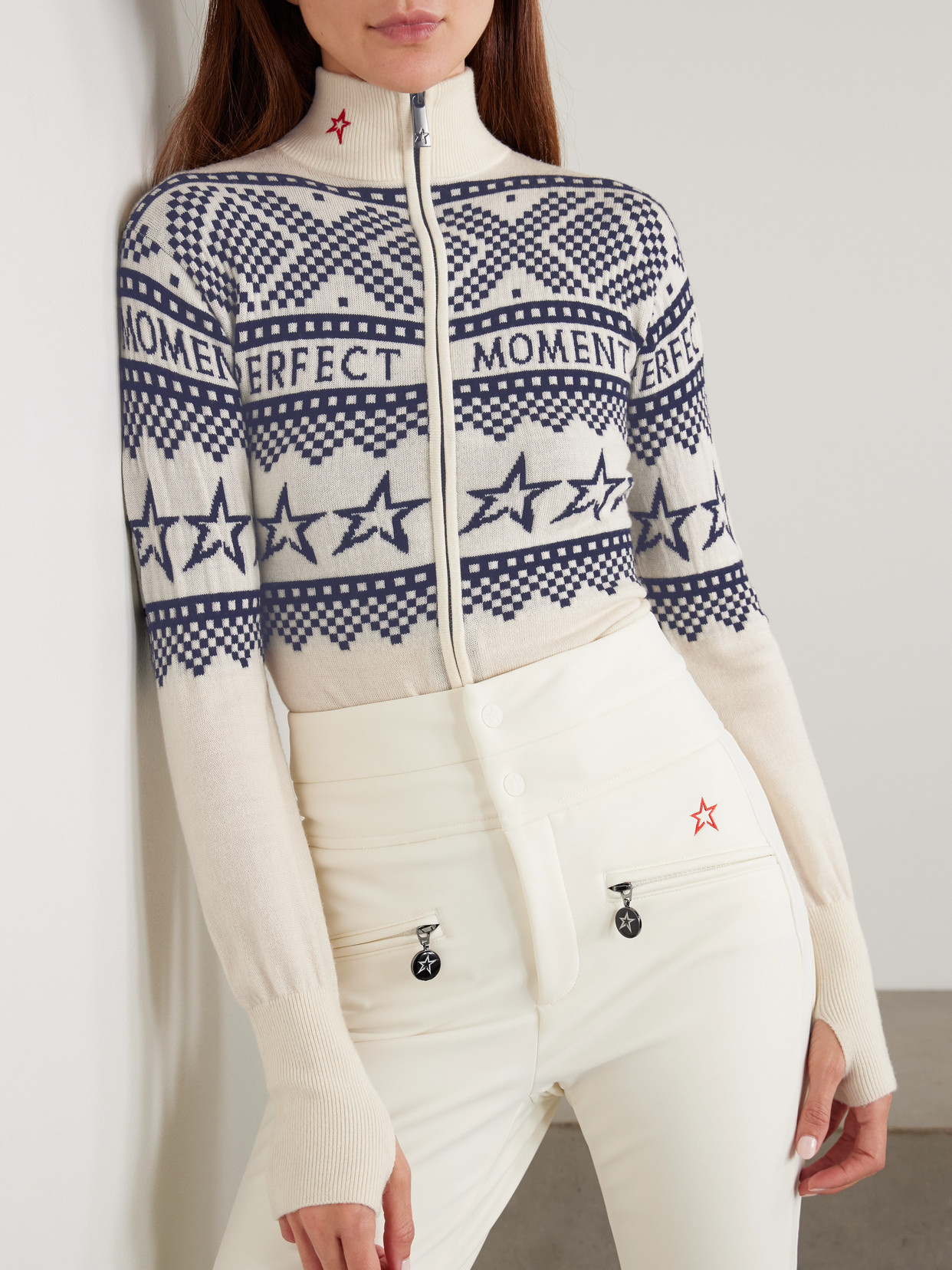 Perfect Moment Intarsia-knit Merino Wool Bodysuit Xl In White