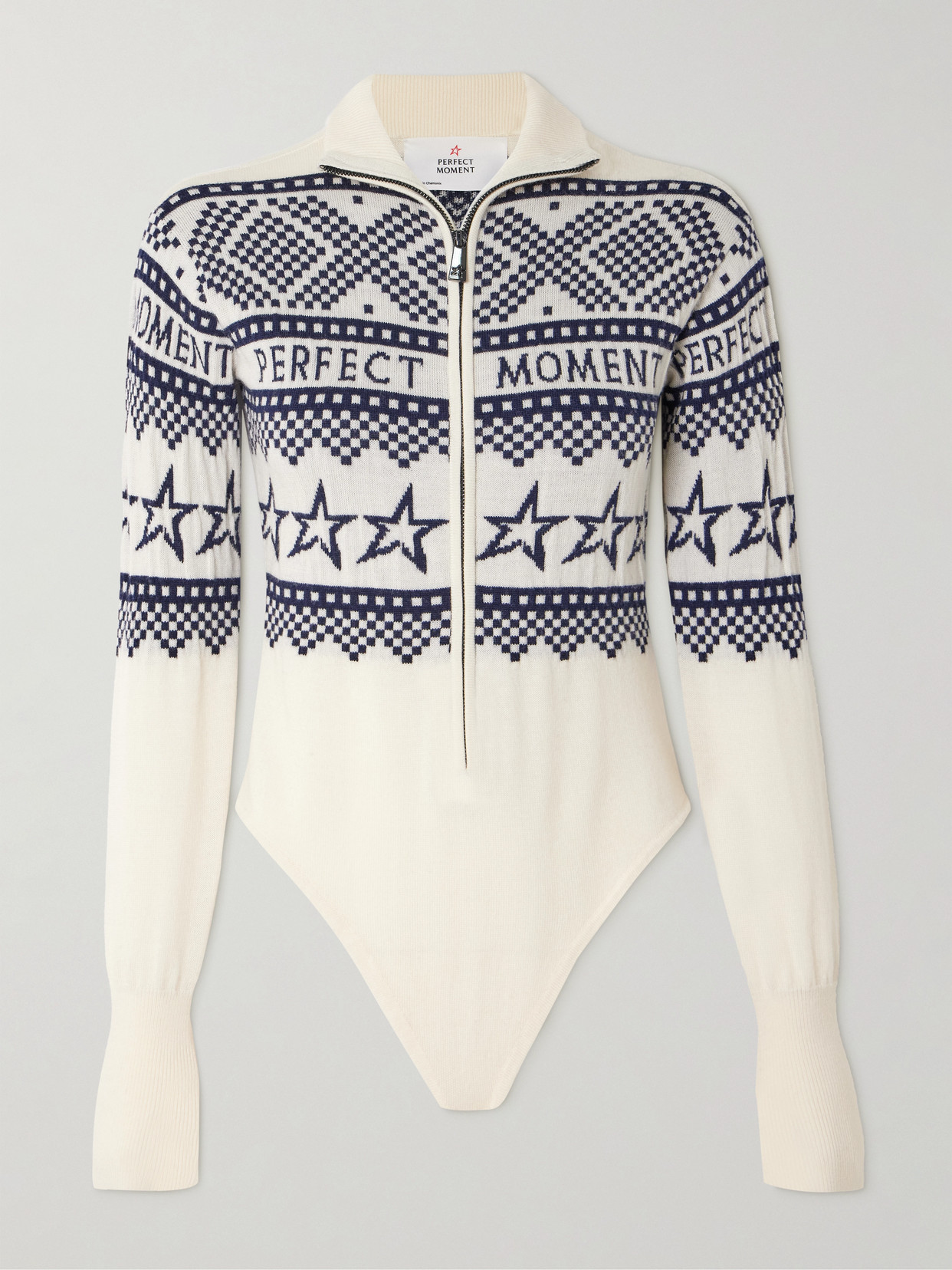 Perfect Moment Intarsia-knit Merino Wool Bodysuit Xl In White
