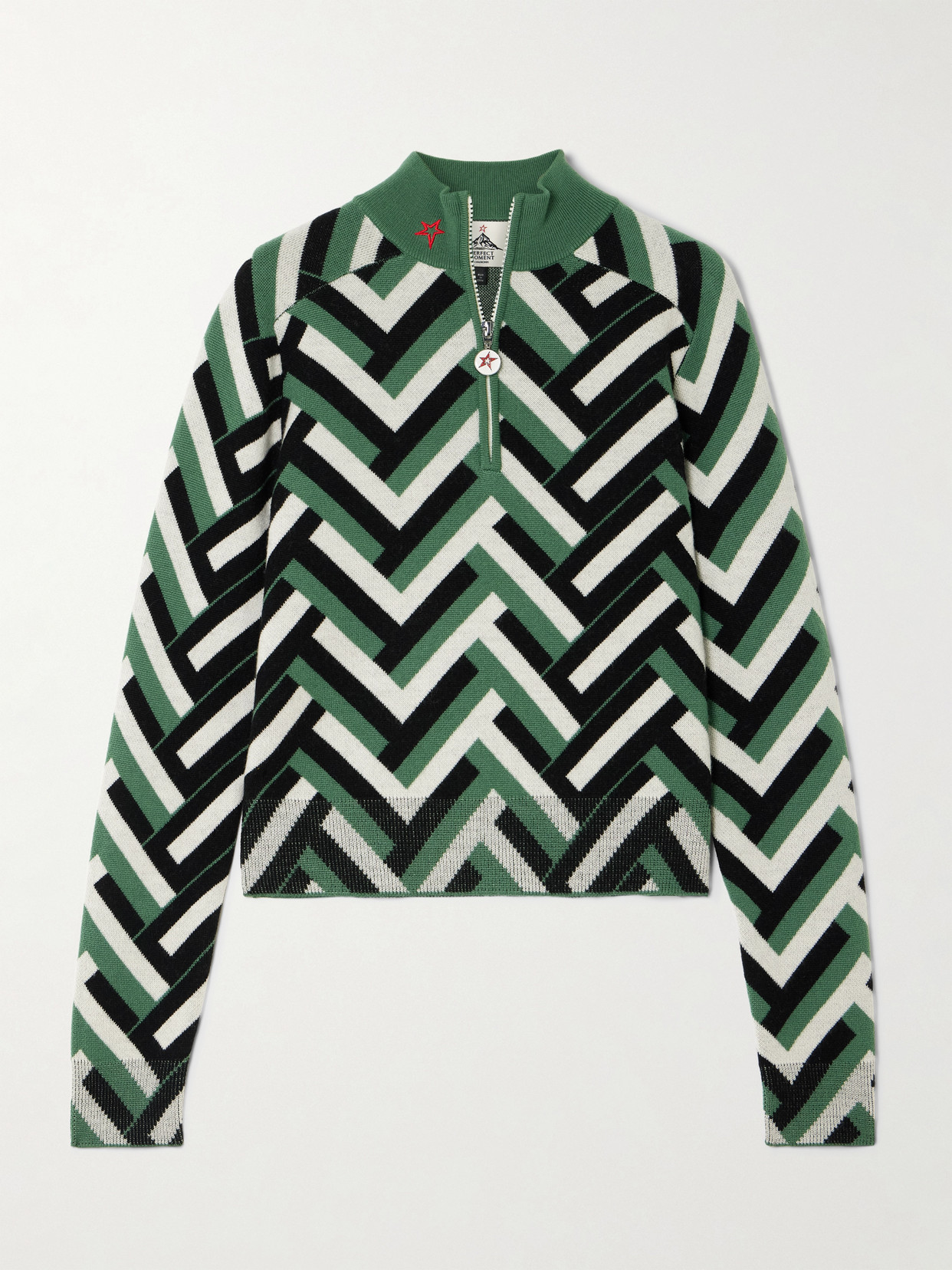 Perfect Moment La Tour Jacquard-knit Merino Wool Half-zip Sweater In Gray