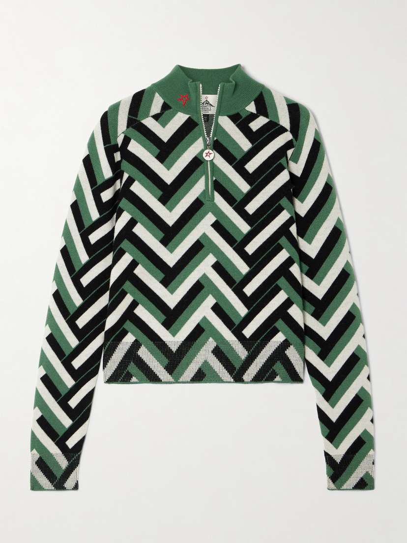 Perfect Moment La Tour Jacquard-knit Merino Wool Half-zip Sweater