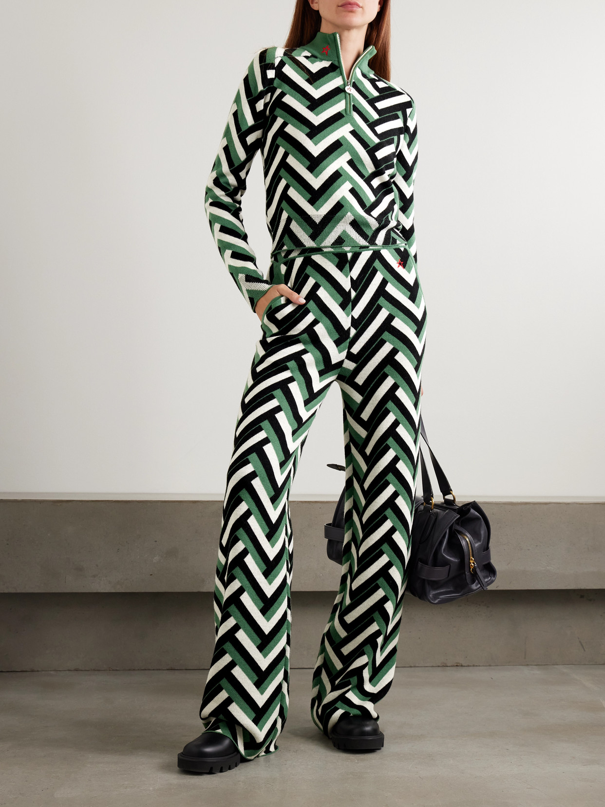 Perfect Moment La Tour Jacquard-knit Merino Wool Half-zip Sweater In Gray