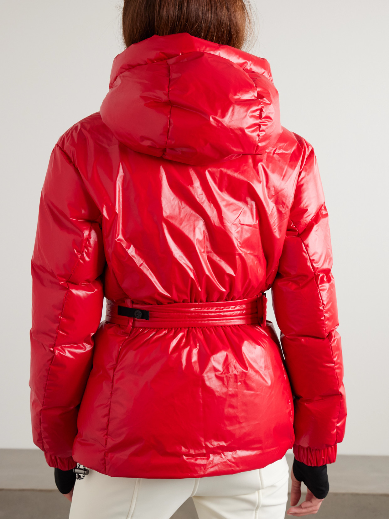 Perfect Moment Candice Hooded Belted Down Ski Jacket In Red