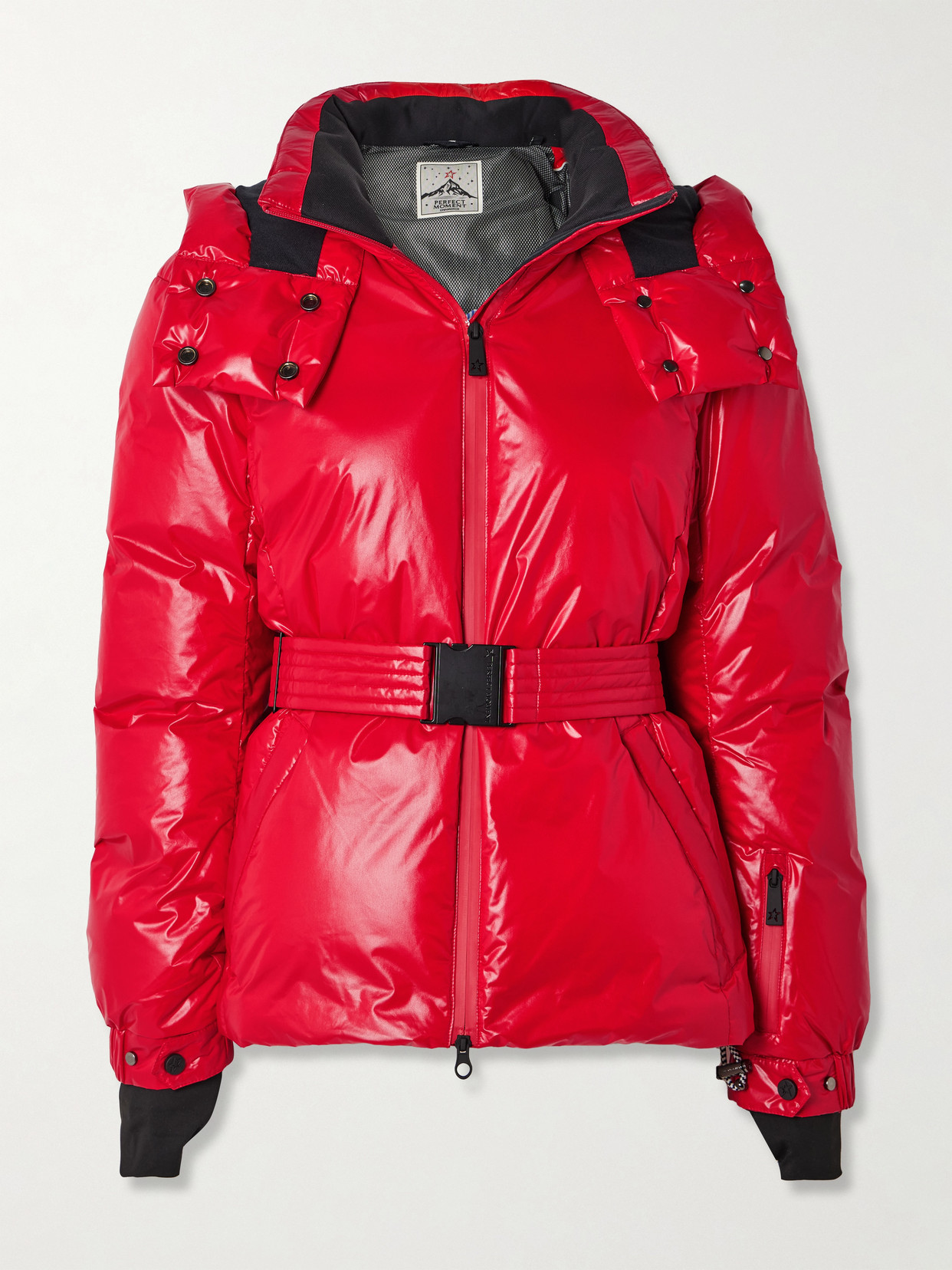 Perfect Moment Candice Hooded Belted Down Ski Jacket In Red