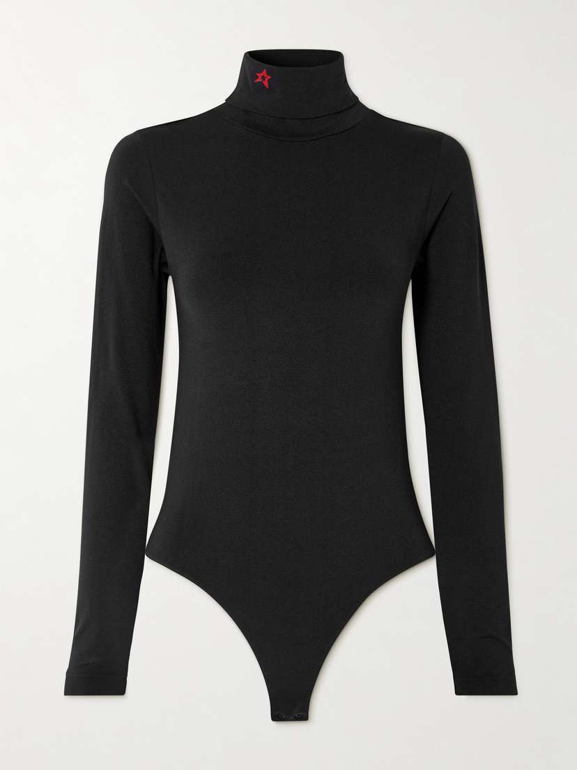 Perfect Moment Embroidered Jersey Turtleneck Bodysuit