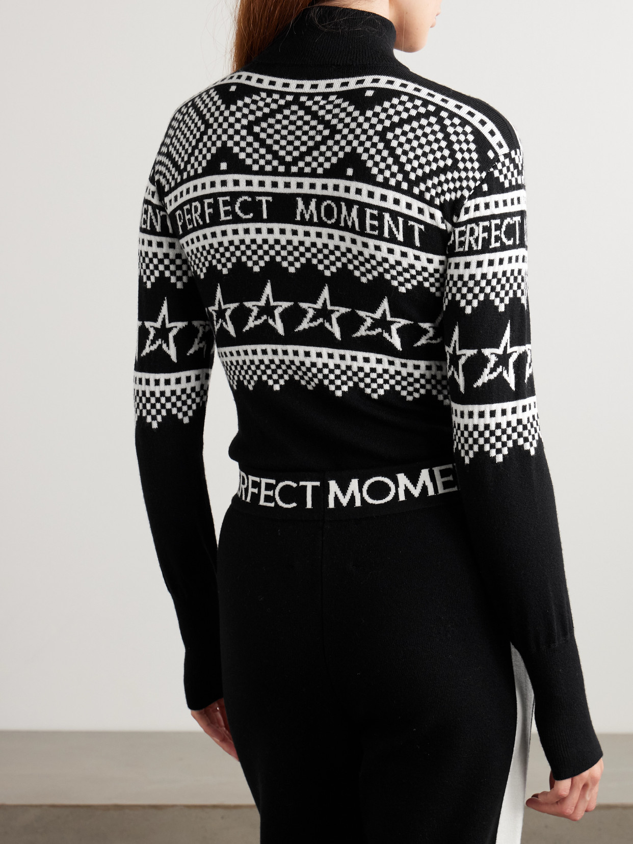 Perfect Moment Holiday Intarsia Merino Wool Bodysuit In Black