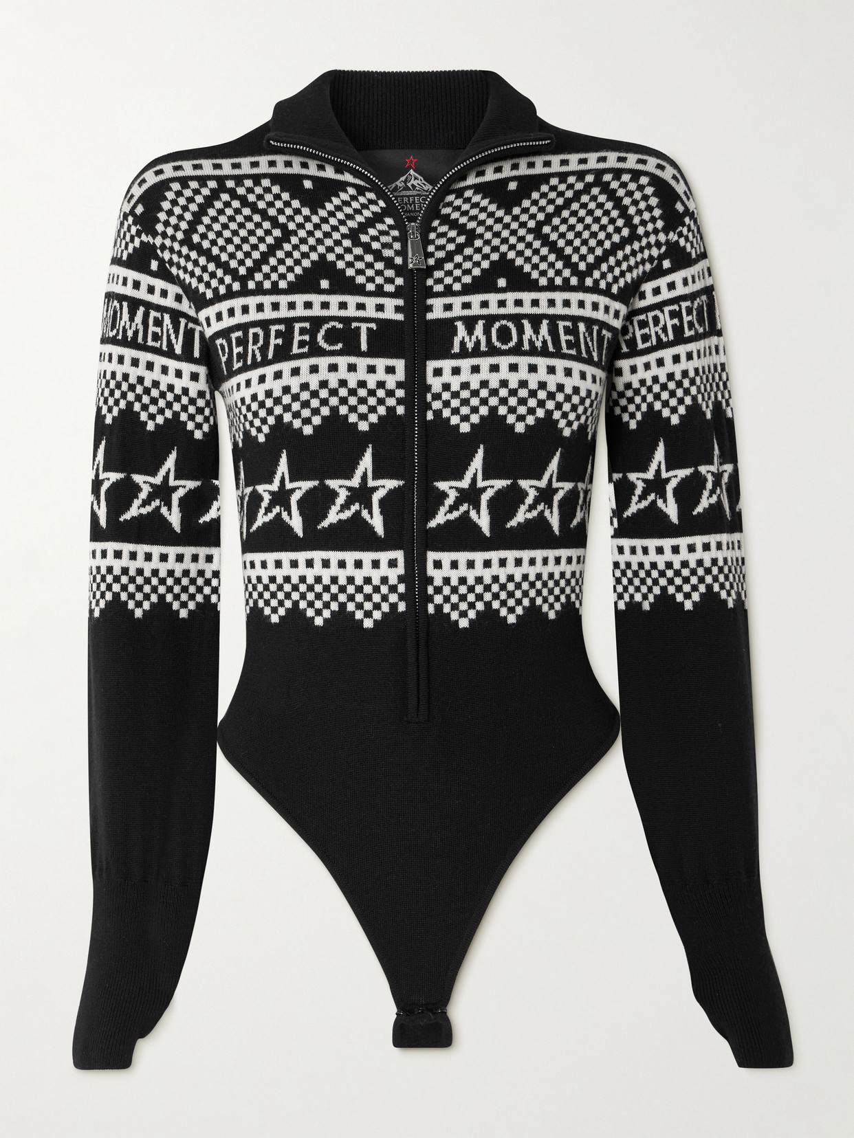 Perfect Moment Holiday Intarsia Merino Wool Bodysuit In Black