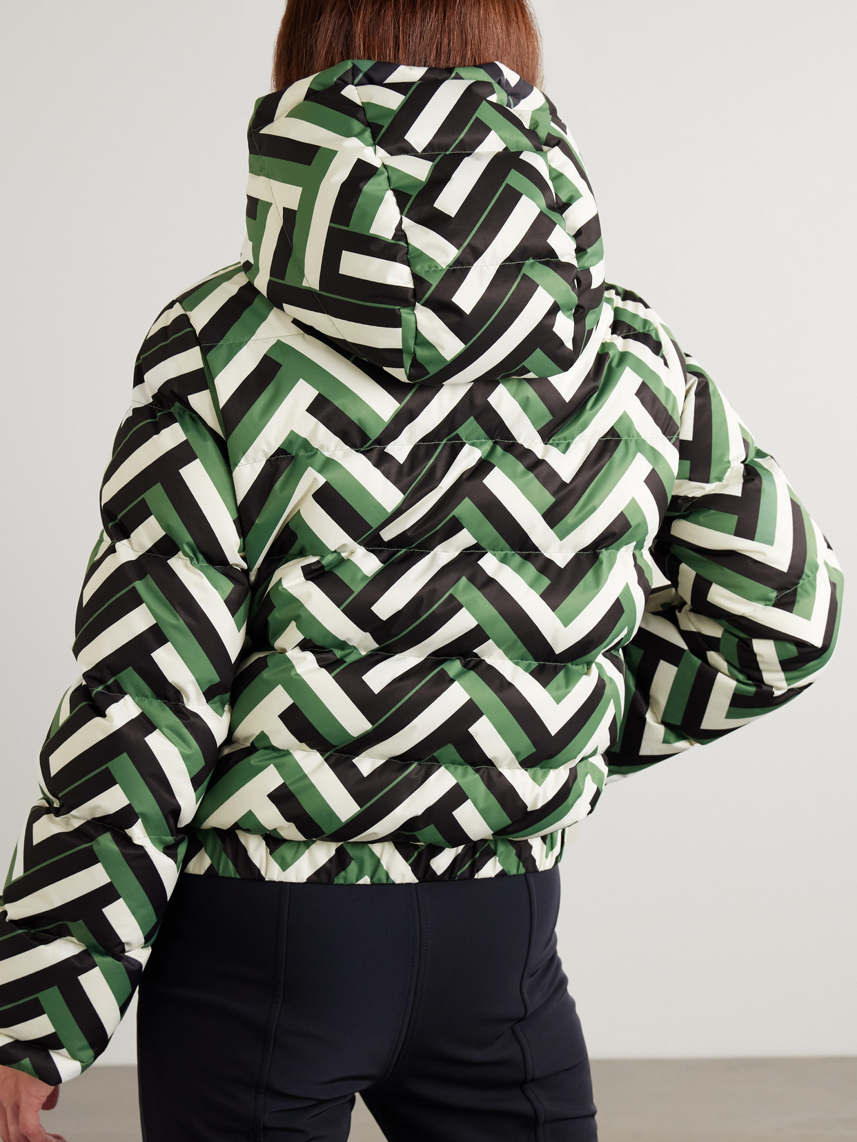 Perfect Moment Polar Flare Quilted Printed Down Ski Jacket In Green